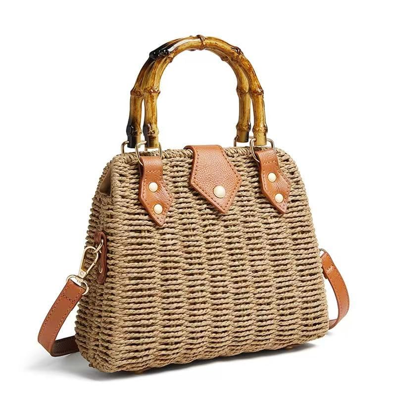ZIDE Straw Crossbody for Women Woven Summer Beach Handmade Wicker Rattan Bamboo Joint Bag Boho Satchel for summer Holiday - color: Brown