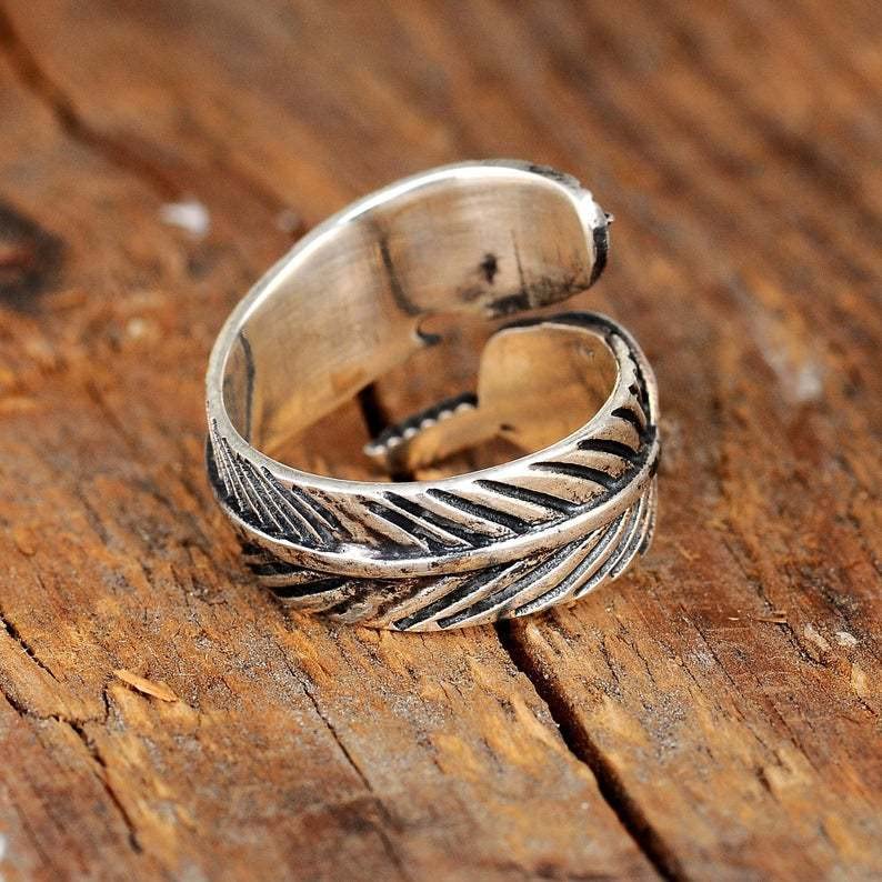 Retro Angel Wing Ring Adjustable Feather Silver Gold Antique Jewelry for Women Men Dainty Wrap Open Thumb Rings for Women Open Punk Birthday Gift Friendship - style: TurquoiseFeather