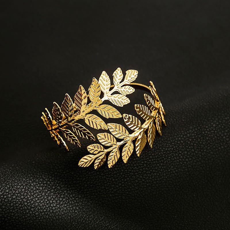 Arm Cuff Layered Bracelet Adjustable Leaf Flower Starfish Upper Arm Cuff Bangle Jewelry Gold Plated Bracelet Ring Set for Women Boho Summer Beach Essentials - color: Gold-Leaf