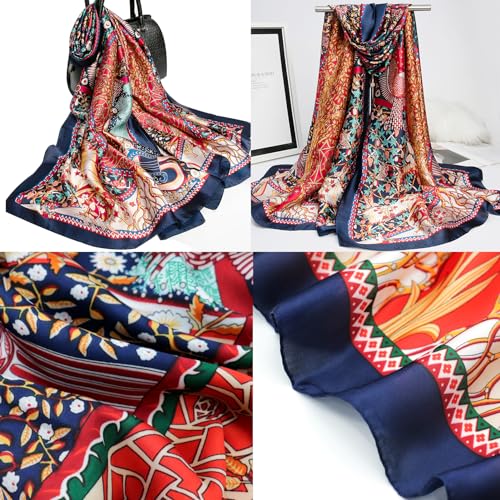 vimate 100% Large Silk Feeling Scarf-Women's Fashion Long Mulberry Silk Satin Neck Scarf Sunscreen Shawl Wrap Headscarf - color: Style 02