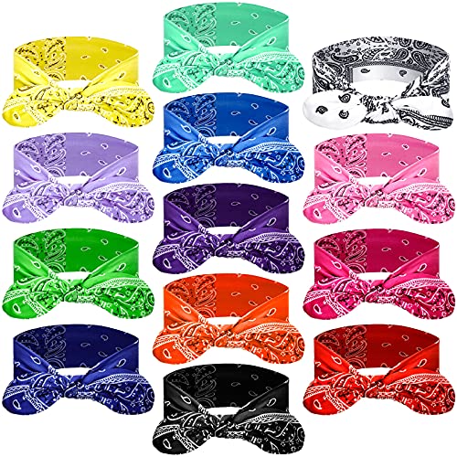 WILLBOND 13 Pieces Bandana Headband for Women Paisley Hair Bandanas Boho Bow Headbands Elastic Knot Rabbit Ear Head Wrap Cute Hair Accessories for Women 7.87x2.75 Inch(Stylish Color) - color: Stylish Color