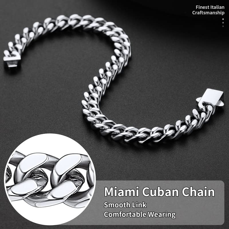 ChainsHouse Stainless Steel Cuban Link Bracelet for Men, 5mm/7mm/9mm/12mm Width, 7.5"/8.3"/9" Length, Black/18K Gold Plated Chain Wrist Bracelets for Men, with Gift Box - color: a. 7mm width-steel, size: 8.3 Inches