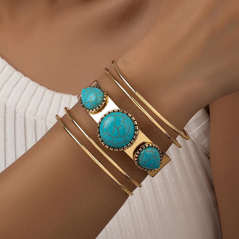 Western Bracelets for Women Vintage Chunky Turquoise Cuff Bracelet Turquoise Country Bracelets Adjustable Boho Cuff Bracelet Western Country Costume Jewelry Accessories - style: style2