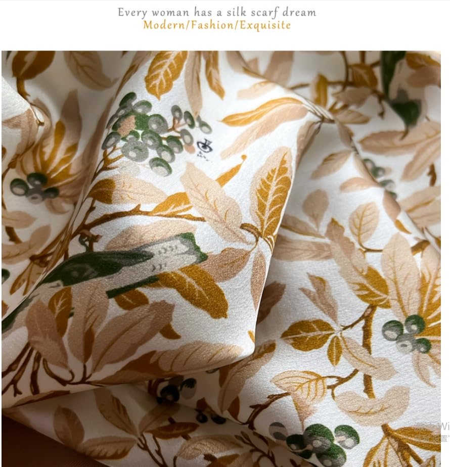 MEISEE 100% Pure Mulberry Silk Scarf 21" Square Scarf Neckerchief Headscarf Breathable Lightweight for Women Gift Packed - color: M3 White Khaki Floral