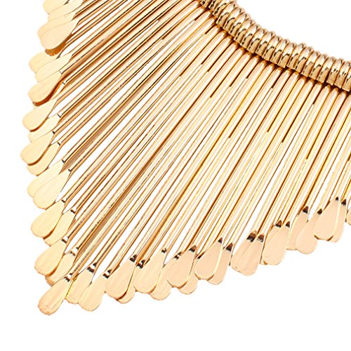 YAZILIND Women Ethnic Style Tassel Drop Pendant False Collar Statement Necklace Earrings Set - color: Gold