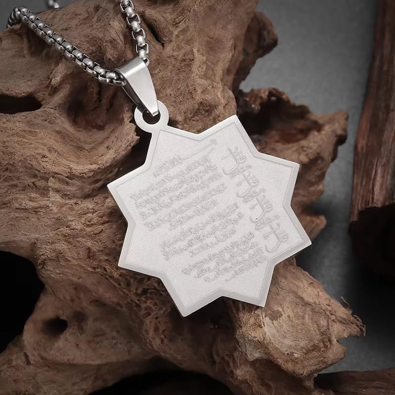 Vintage Stainless Steel Arabic Seven Pointed Star Rune Pendant Necklace Women's Fashion Lucky Amulet Jewelry Gift - color: silvery