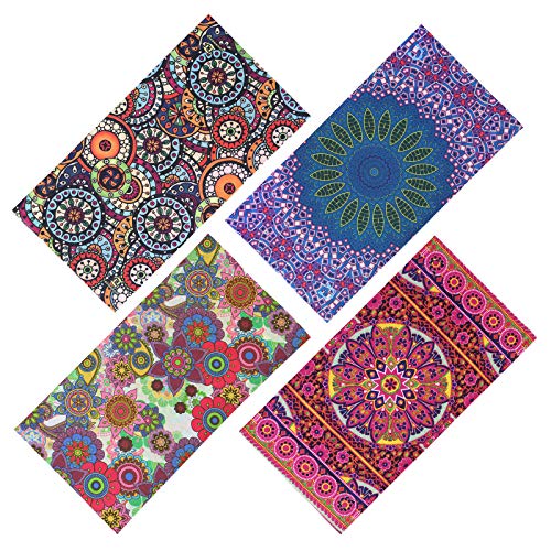 4 Headband Bandana Balaclava Half Face Mask Shield Head Hair Scarf Neck Gaiter Hat Multipurpose For WoMen Men Breathable Reusable Washable Bohemian Red Blue Yellow - color: 4x Bohemia Flower Face Mask