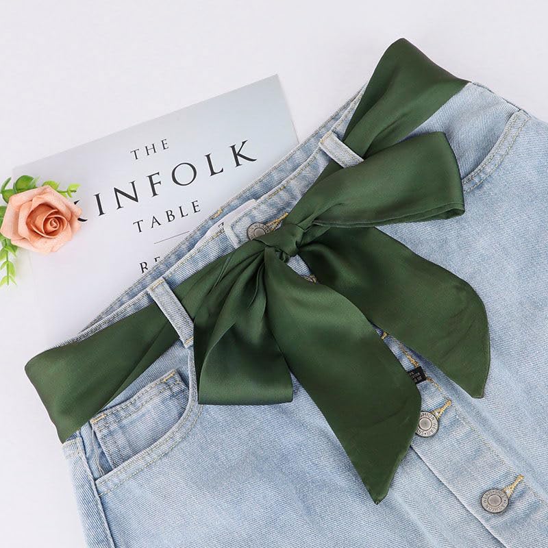 Long Thin Skinny Scarf Satin Neckerchief Ribbon Tie Waist Belt for Women - color: Army Green