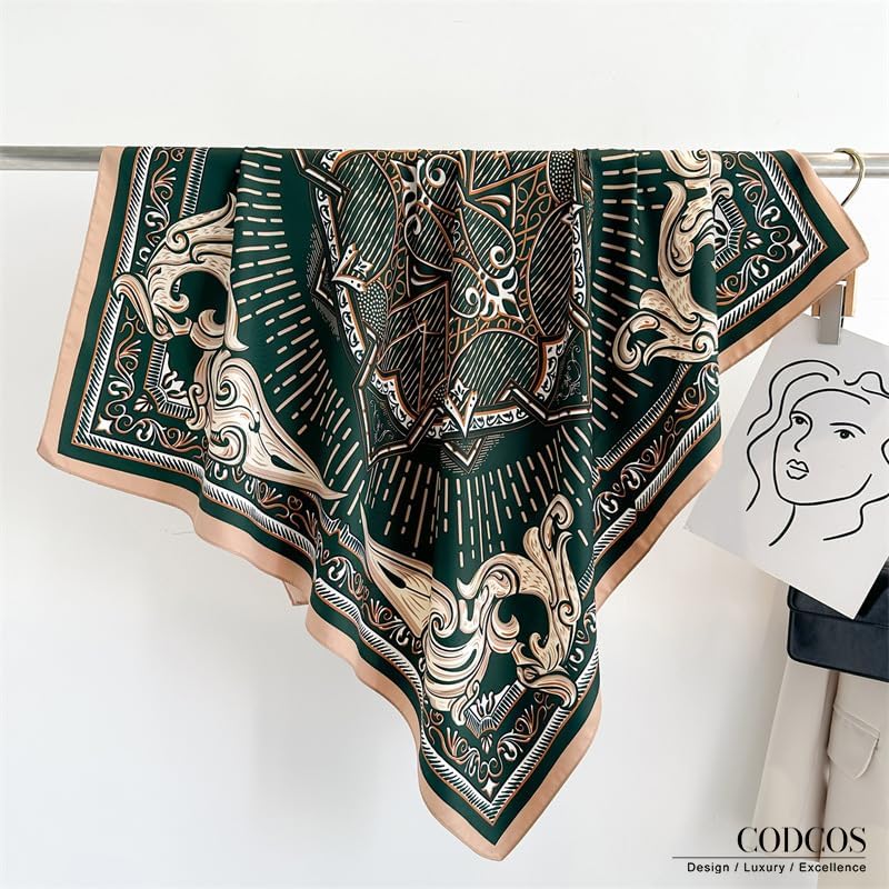 Women's Square Silk Like Head Scarf Large 35 inch Silk Feeling Hair Wrapping Satin Scarves for Sleeping Bandanas - color: A021-1 Twill Dark Green