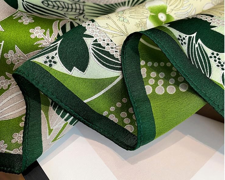 FEIBOON Mulberry Silk Scarfs Neck Scarf 21" Small Square Scarfs hair scarf bandana Neckerchief Headscarf for Women - color: Green Flower