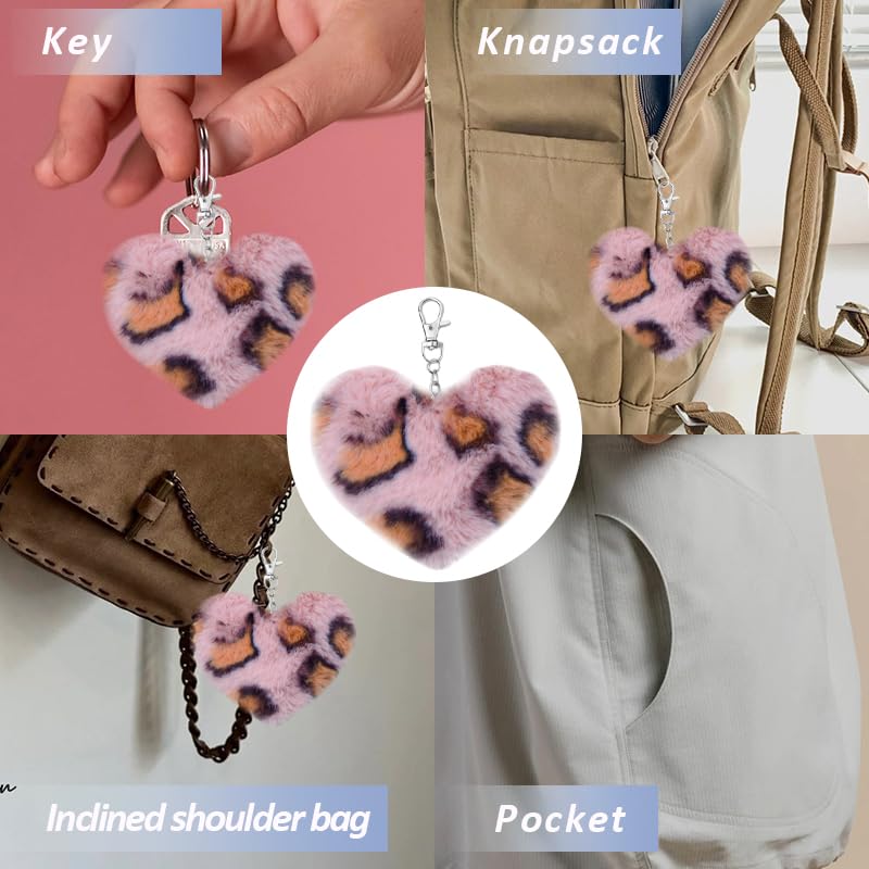 Leopard Faux Fur Keychain for Purse Charms for Handbags Leopard Plush Key Chain for Car Keys - color: Color 8