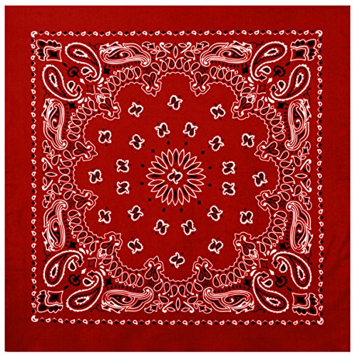 Rothco Trainmen Paisley Bandana 27” x 27” Extra‑Large 100% Cotton Head Wrap Scarf Multi‑Use - color: Red/White