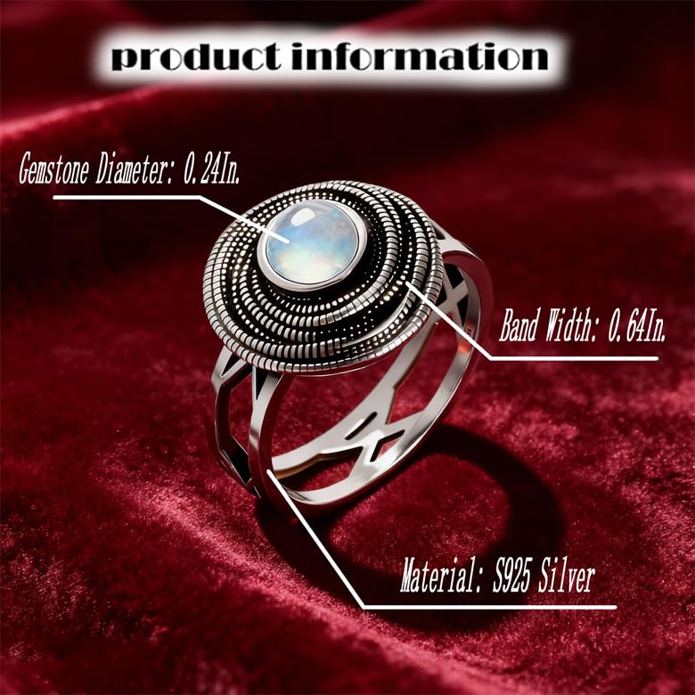 Mulit Circle Cross Lines Thick Top Jade Gem Ring,Silver Plated Cocktail Party Ring,Statement Ring Jewelry Gift for Women - color: RIng_E moonstone