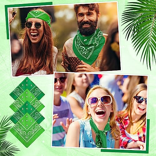 Handepo 200 Pcs Bandanas Bulk Paisley Bandanas Unisex Head Wrap Scarf Cowboy Headband Handkerchief for Women Men - color: Dark Green, Light Green