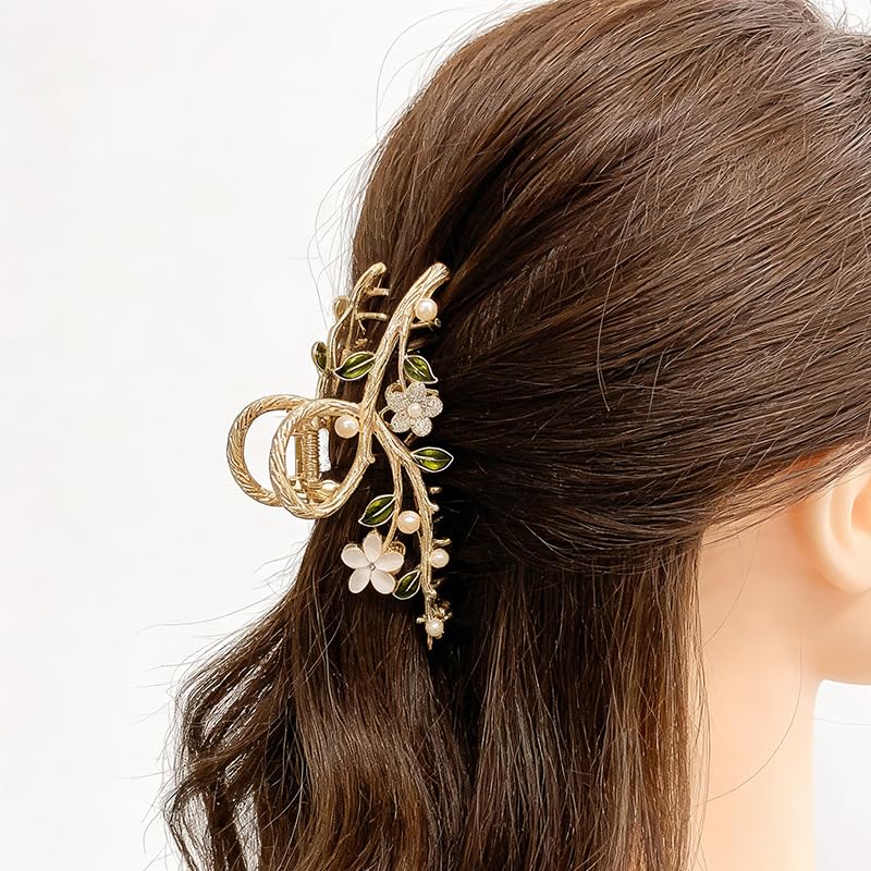 MRKARL Floral Hair Clip, Elegant Floral Tassel Bun Holder, Temperament Pearl Bun Hair Clip Metal Hair Clamps