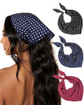 AWAYTR 3Pcs Hair Bandanas Head Kerchief for Women Girls Tie-Back Boho Hair Scarf Headband Bandana Triangle Head Scarf - color: Polka Dot - Red / Black / Dark Blue