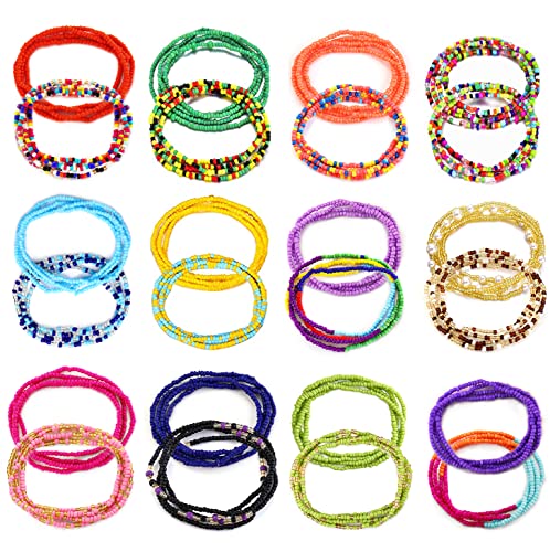 TOBENY SHIWE 24PCS Waist Bead Chains for Women Colorful Summer Body Chains Belly Beads Bikini Jewelry Chains Bead Waist Chains Set - style: Style C