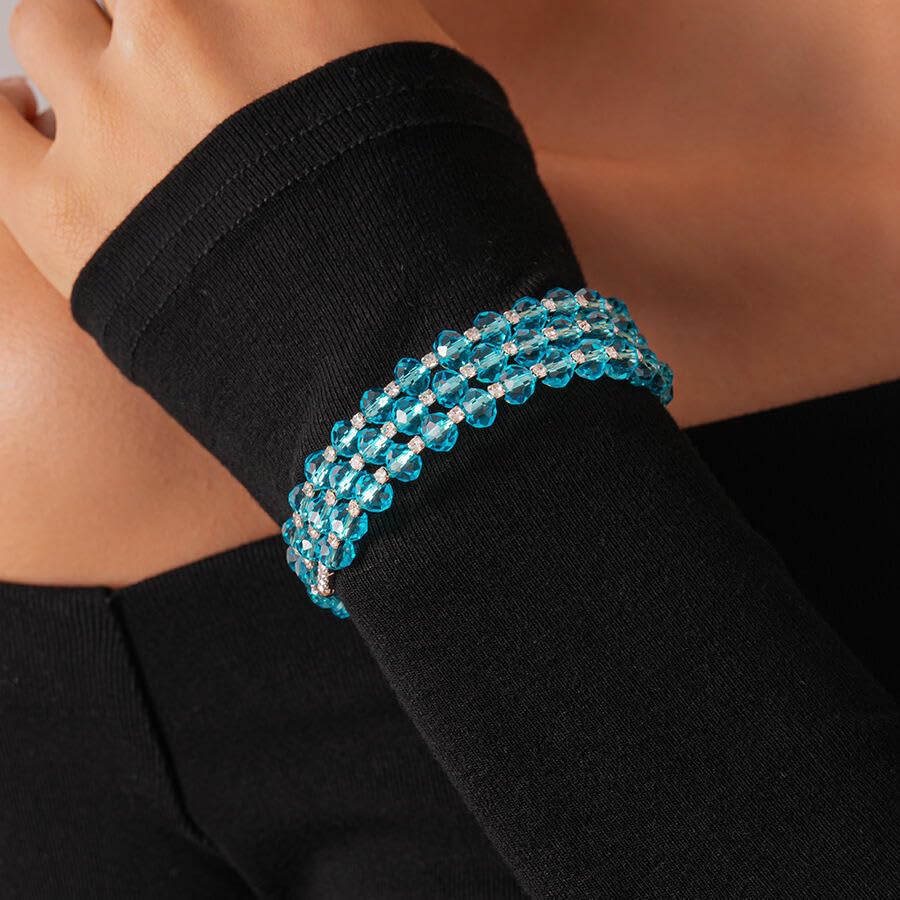Caiyao Bohemia Multilayer Glass Beaded Charm Bracelets Handmade Resin Beads Stackable Wrap Bracelet Layered Open Cuff Bnagles for Women Holiday Vacation Boho Jewelry Gifts - color: Blue