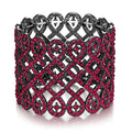 EVER FAITH Art Deco Love Knot Wide Stretch Bridal Bracelet Austrian Crystal - color: Hot Pink Black-Tone