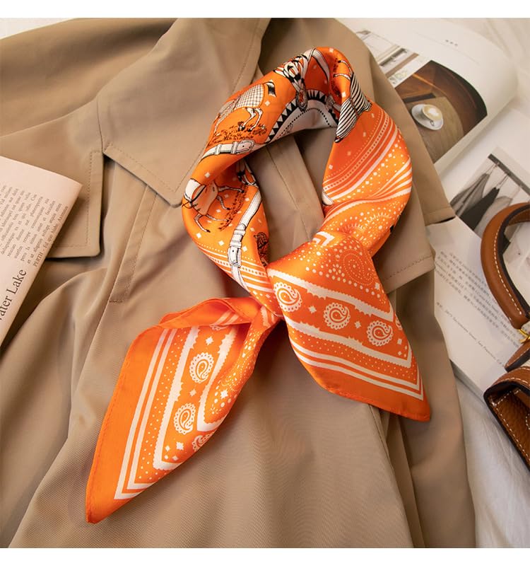 FEIBOON Mulberry Silk Scarfs Neck Scarf 21" Small Square Scarfs hair scarf bandana Neckerchief Headscarf for Women - color: Orange Carriage
