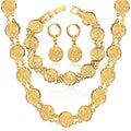 U7 Allah Necklace for Women/Men, 18K Gold Plated Square/Oval/Coin/Heart/Crescent Moon Islamic Pendant Necklace Muslim Jewelry with Chain - color: 06.Coin Necklace+Bracelet+Earrings Gold
