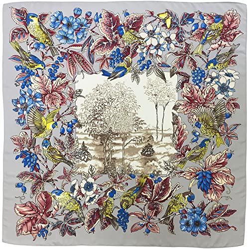 Julunar Silk Like Head Scarf for Women - Satin Large Hair Scarves - 35" Square Silk Hair Wrap for Sleeping with Gift Packed - color: B007-4 Flower White