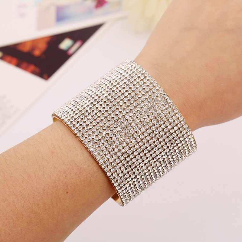 Jojomina MultiLayer Rhinestone Bracelet for Women Girls Crystal arm cuff Prom Bangle Bracelet Jewelry for Party Wedding Dating - color: Gold