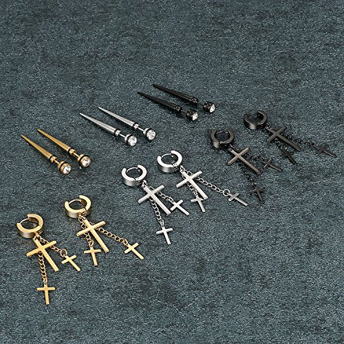Aroncent 12PCS Stainless Steel Fake Tapers Mens Earrings Illusion Tunnel Cheater Piercing Jewelry Set for Men Women - color: A4
