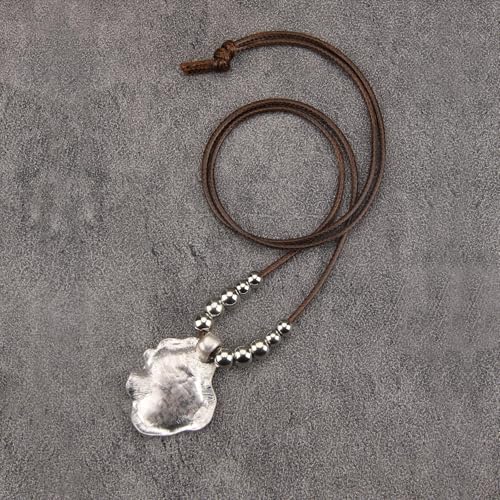 Bohemian Women's Leather Long Pendant Necklace Sweater necklace Adjustable Retro Woven Handmade Jewelry - color: Silver Lotus Leaf