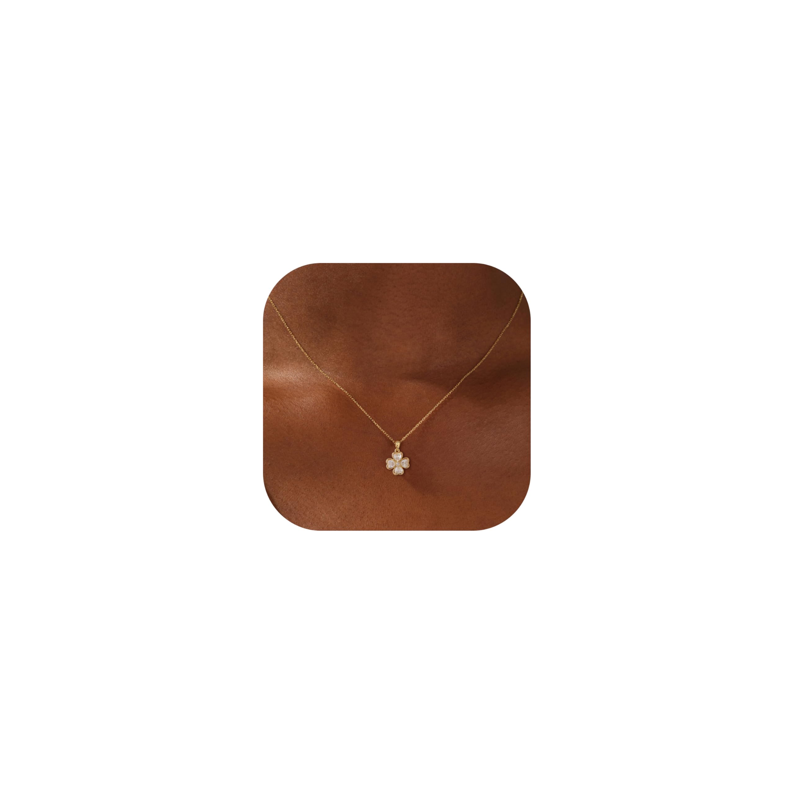 Dainty Gold Necklaces for Women Trendy Non Tarnish 14K Gold Plated Cubic Zirconia Necklace Layered Simple Cute Four Leaf Clover Choker Jewelry Birthday Gifts - color: Gold, style: Cable CZ