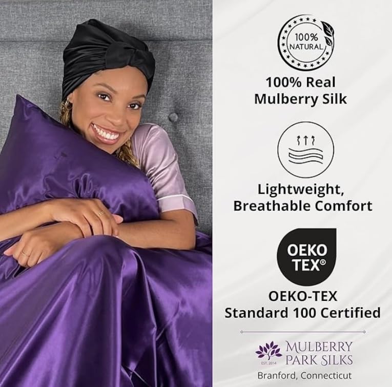 100% Mulberry Silk Head Scarf Large 36" - 19 Momme Women's Hair Wrap for Sleeping, Reduce Frizz & Damage, Natural Soft Silk - color: Magenta