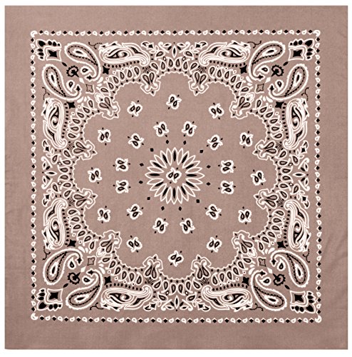 Rothco Trainmen Paisley Bandana 27” x 27” Extra‑Large 100% Cotton Head Wrap Scarf Multi‑Use - color: Khaki