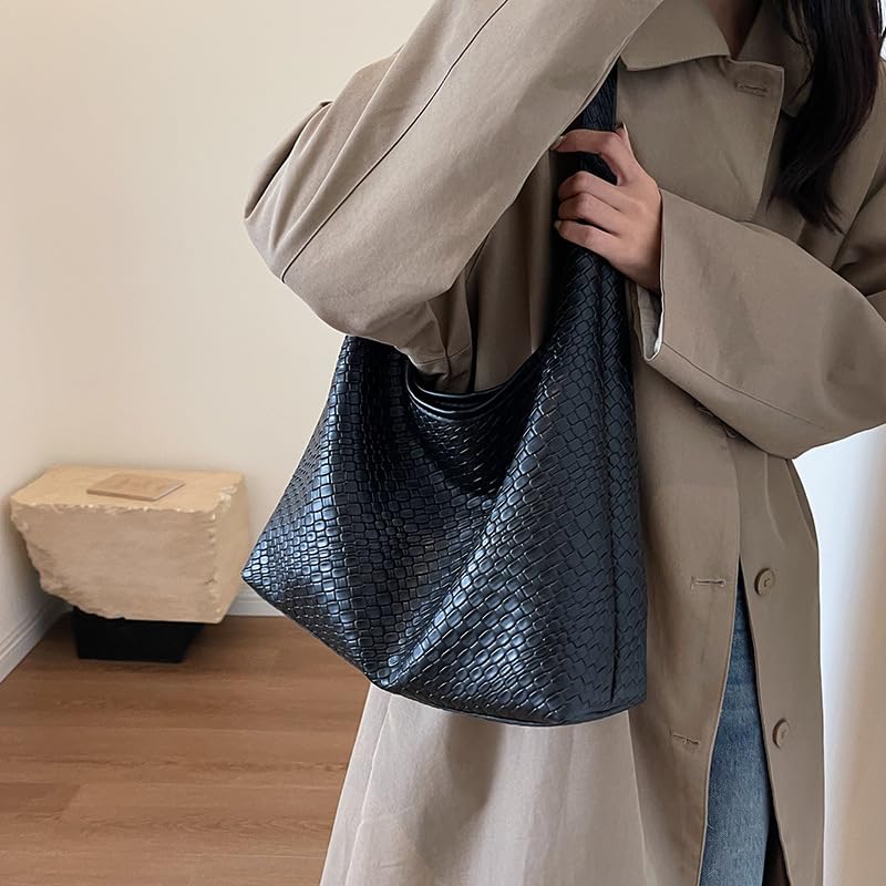 2026 Leather Tote Bag for Women Top-handle Shoulder Bag, Hobo Bags Large Capacity Soft Vegan Crossbody Handbag Underarm - color: Black