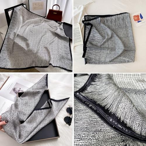 Women's Square Silk Like Head Scarf Large 35 inch Silk Feeling Hair Wrapping Satin Scarves for Sleeping Bandanas - color: A005 Twill Linen Grey