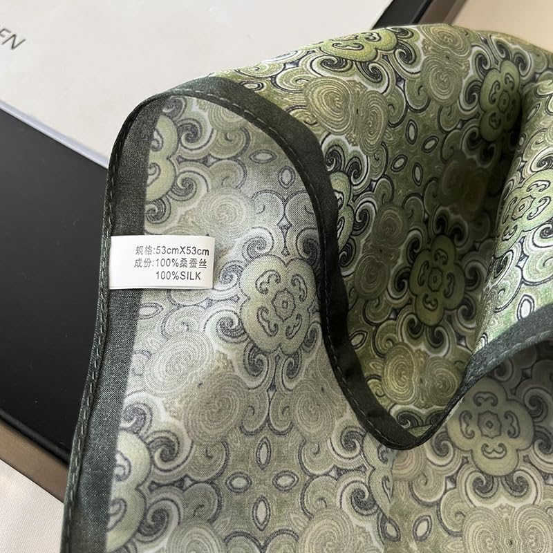 MEISEE 100% Pure Mulberry Silk Scarf 21" Square Scarf Neckerchief Headscarf Breathable Lightweight for Women Gift Packed - color: Light Green Pattern