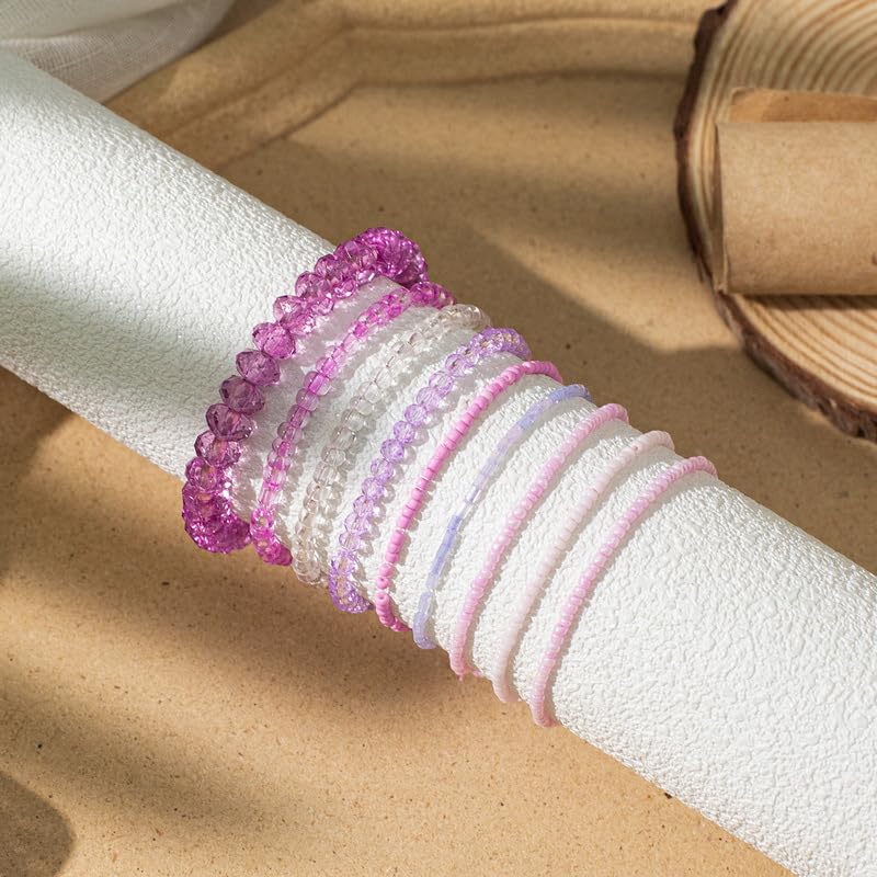 Caiyao Bohemian Multilayer Stackable Seed Beaded Bracelets Colorful Crystal Glass Beads Strand Bangle Bracelet BFF Wristbands Bracelet for Women Summer Beach Hawaii Jewelry Birthday Gifts - color: Purple
