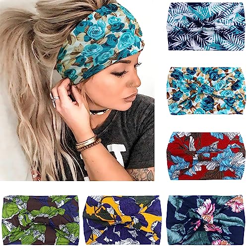 IVARYSS Wide Headbands for Women, Knotted Head Wraps Turbans, Large African Style Head Bands Hair Accessories, 6 Pack (Floral) - color: Floral