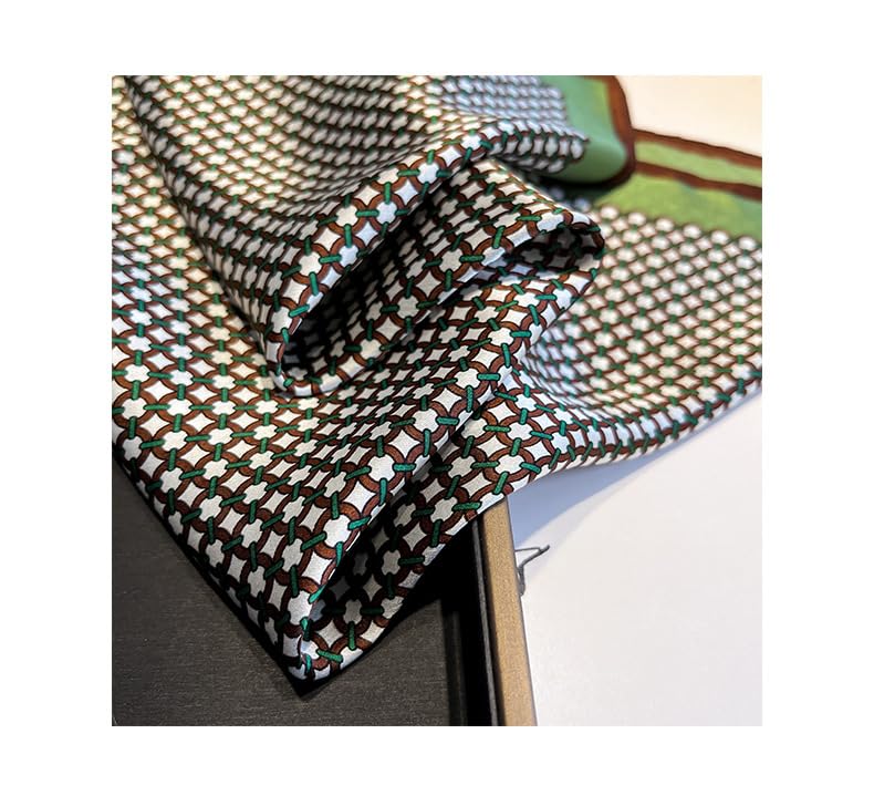 MEISEE 100% Pure Mulberry Silk Scarf 21" Square Scarf Neckerchief Headscarf Breathable Lightweight for Women Gift Packed - color: Green Coffee Pattern