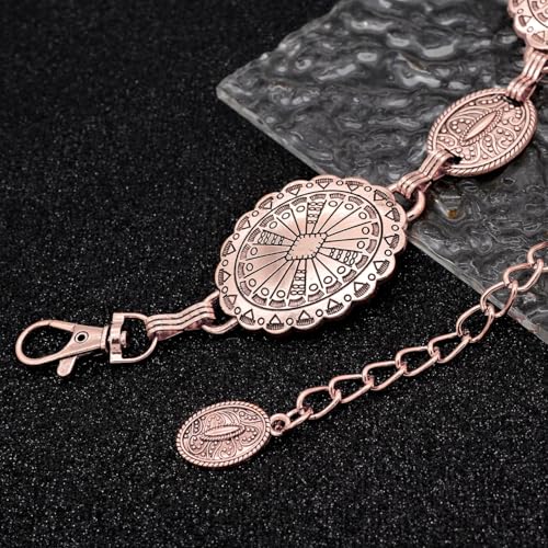 Women's Concho Chain Belt Western Cowgirl Metal Waist Chain Belt for Dress - color: C Rose Gold, size: M: 47.2 in