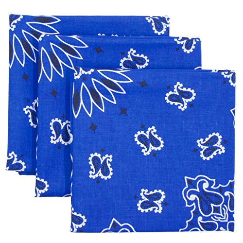 Bandana 3-Pack - Made in USA For 70 Years - Sold by Vets - 100% Cotton - Sewn Edges - color: Royal Blue 3 Pack