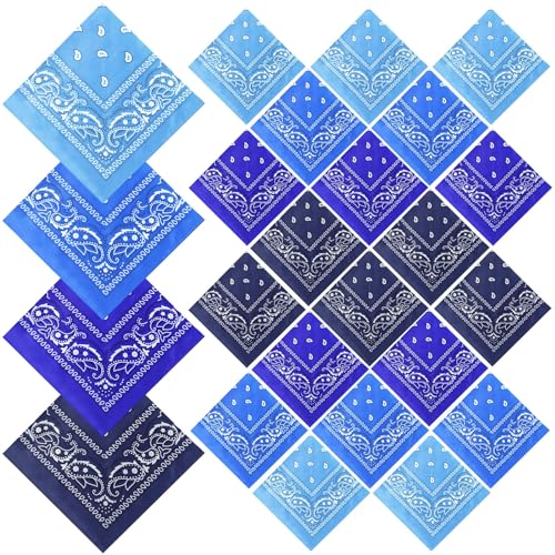 Suhine 24 Pcs Bandanas Bulk for Women Men 22 x 22 Inch Paisley Outdoor Headband Cowboy Handkerchief Summer - color: Blue Tone