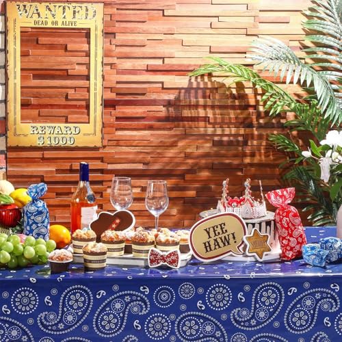 Western Party Tablecloth Paisley Table Cover Bandana Plastic Table Cloth Rectangle Floral Tablecloth for Western Cowboy Themed Party Decorations, 108 X 54 Inches (3, Red, Blue, Black) - color: Red, Blue, Black