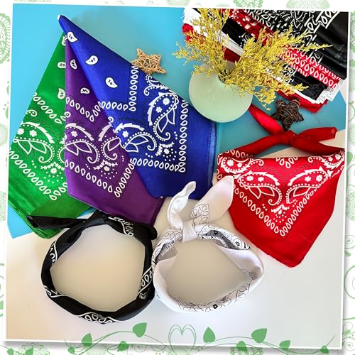 ILHSTY 60 Pcs Women Men Paisley Bandanas Bulk Unisex Bandanas Head Cowboy Scarf Necktie handkerchief Party Supplies - color: Red White Royal Blue