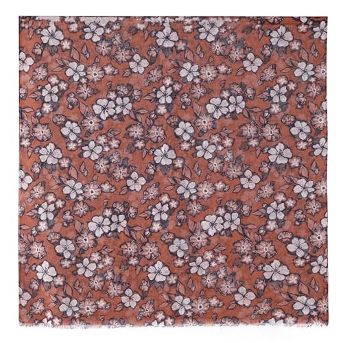 MELIFLUOS DESIGNED IN SPAIN Scarf for Women Lightweight Floral Flower Scarves for Summer Fall Shawl Wrap - color: Barcelona Collections 47 - Orange Floral Design