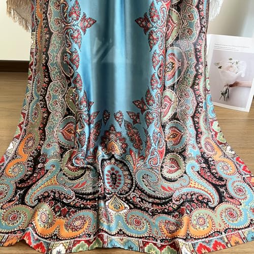 Long Silk Like Scarf Lightweight Satin Scarves Large Sunscreen Shawl Wrap for Women - color: 017.paisley Blue