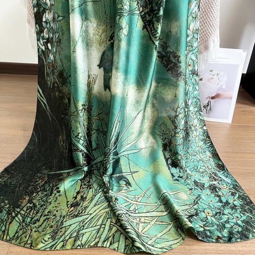 Long Silk Like Scarf Lightweight Satin Scarves Large Sunscreen Shawl Wrap for Women - color: 010.birds Green