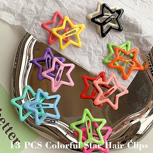 13 PCS 1.65" Metal Hair Accessories - Snap Barrettes with Non-Slip Star Clips for Girls in Multiple Colors - color: Multiple Colors 1.65"(13PCS)
