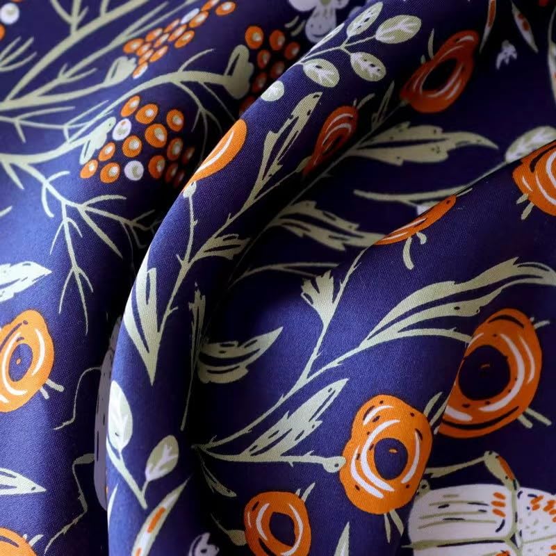 ANDANTINO 100% Mulberry Silk Scarf -21” Square Neckerchief with Gift Packed - color: Flowers-navy