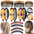 18 Pieces Banana Hair Clips Classic French Hair Comb Set Fishtail Plastic Twist Hair Clip Ponytail Accessories for Women Girls, 9 Styles - color: black, brown