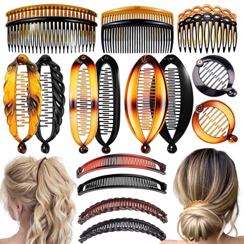 18 Pieces Banana Hair Clips Classic French Hair Comb Set Fishtail Plastic Twist Hair Clip Ponytail Accessories for Women Girls, 9 Styles - color: black, brown